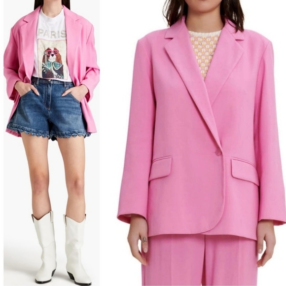 Maje Vestale Single Button Pink Blazer Size 36 Barbie Barbiecore - Picture 1 of 8